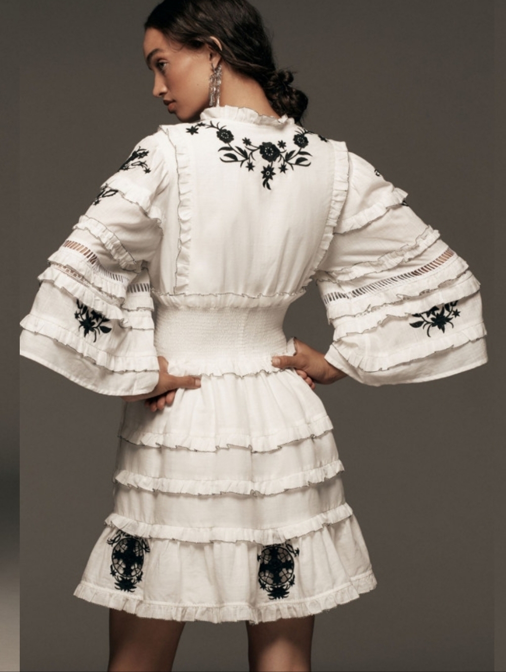 Anthropologie Mini Dress Embroidered Ruffled Vacay Preppy Boho - Picture 3 of 9